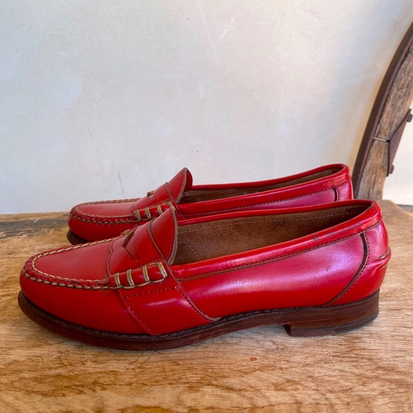 RALPH LAUREN Vtg 80’s Red Leather Loafers Sz 6B Mint RARE Handmade in Maine USA! - Picture 5 of 12